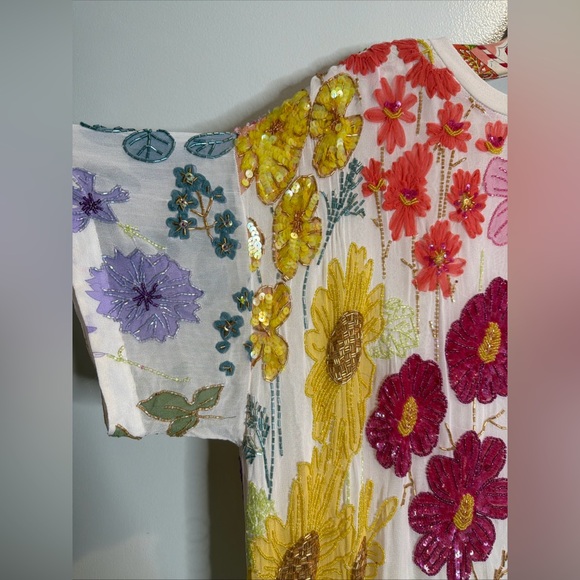 Free People Jewel Embellished Beaded Colorful T Shirt Mini Dress M - Picture 8 of 13